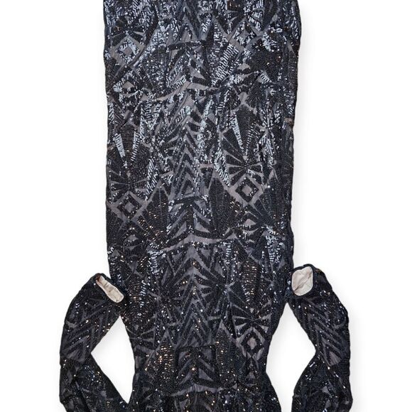 Dress the Population Emery Long Sleeve Black Sequin Cocktail Dress - Picture 13 of 16